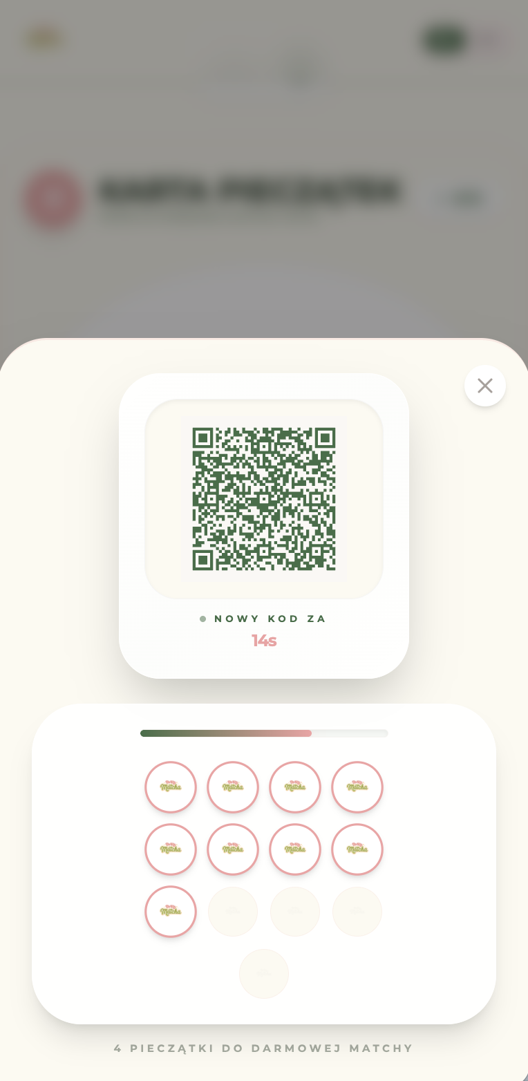Karta QR loyalty marki BeMyMatcha na telefonie