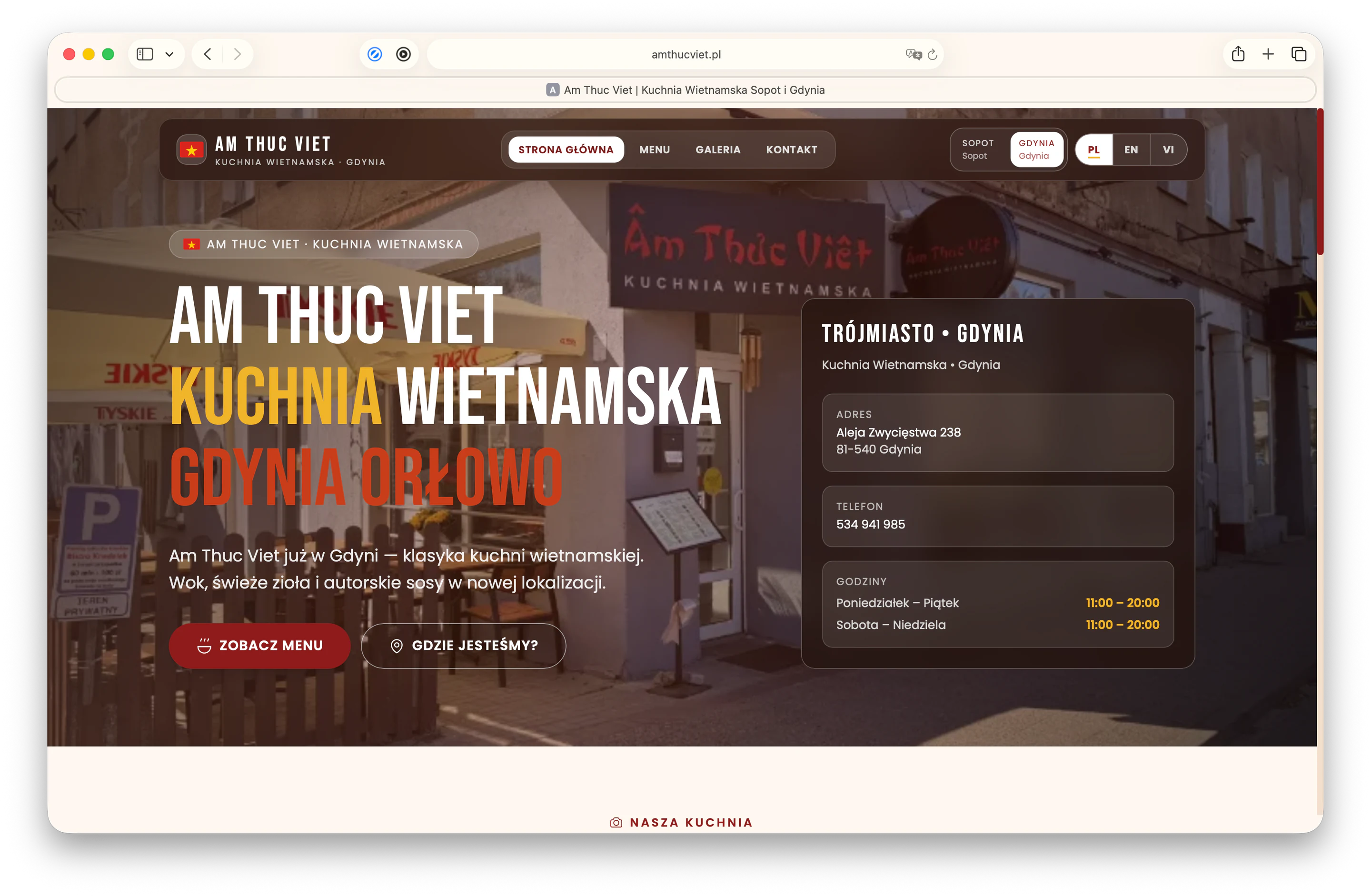 Wielojęzyczna strona restauracji Am Thuc Viet