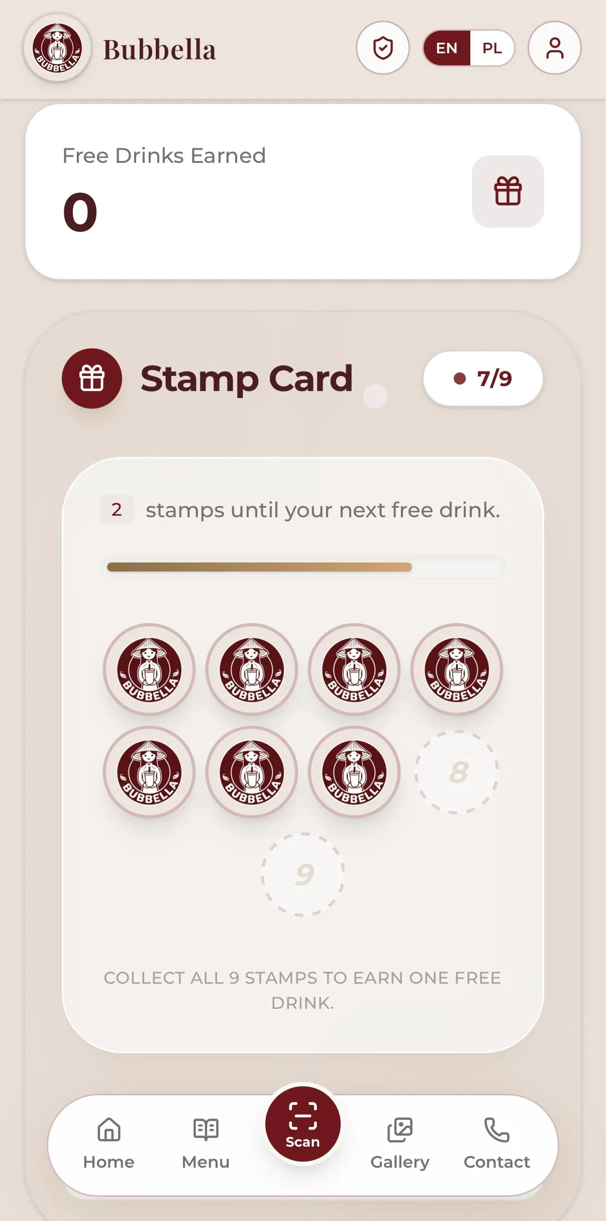 Cyfrowa karta loyalty QR restauracji Bubbella