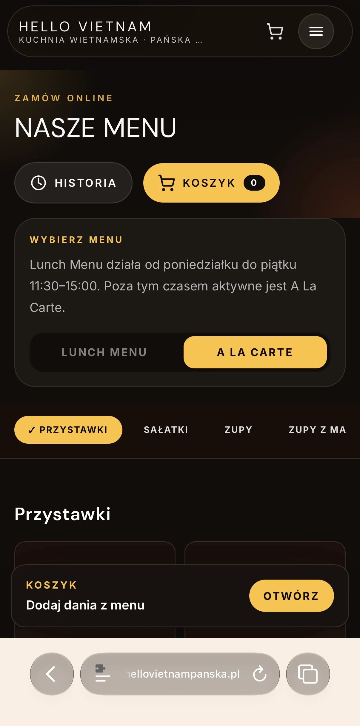 Mobilne menu i zamówienia na stronie restauracji